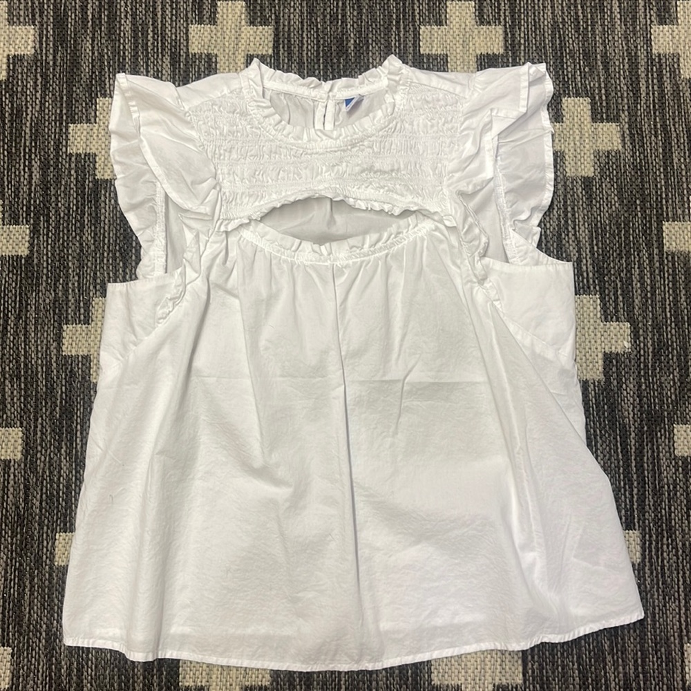 Old Navy White Ruffle Sleeve Smocked Yoke Top